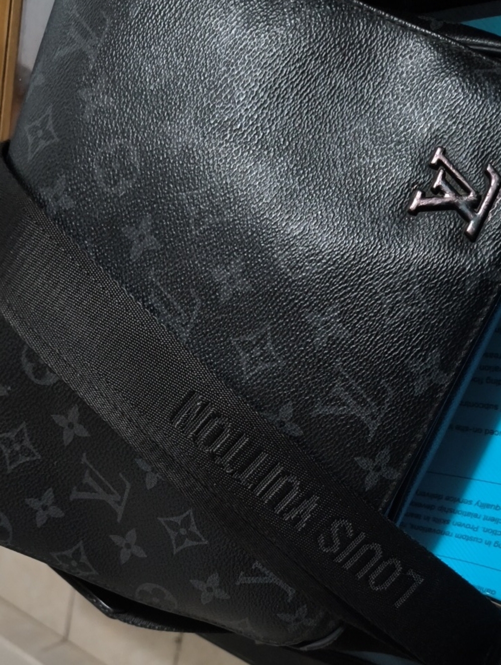 Louis Vuitton Black Monogram Messenger Bag with Embossed Strap